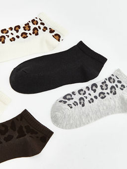 Leopar Desenli Kad?n Patik ?orap 5li