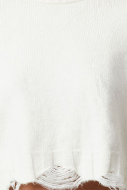 Ekru Crop Genis Kal?p Yumusak Dokulu Ak?tma Detayl? Triko Kazak TWOAW24KZ00319