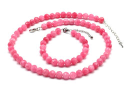 Бусы с браслетом из камня кальцит граненые 8мм цв.розовый, 47см, 17,5см