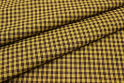 Пестрядь Клетка (4*4 мм) цв.горчичный/коричневый, ш.1.46м, хлопок-100%, 130гр/м.кв - Купава фото 2