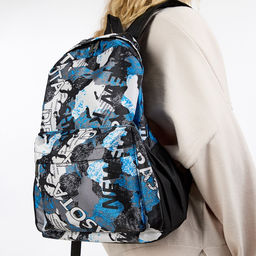 Рюкзак школьный на молнии, с карманами, с принтом, размер 30?13?42 см, голубой/серый