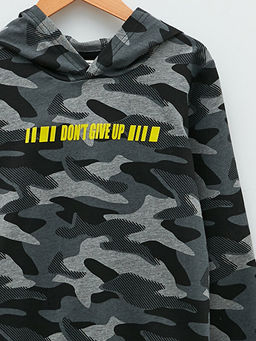 Kap??onlu Kamuflaj Desenli Uzun Kollu Erkek ?ocuk Sweatshirt - Waikiki фото 3