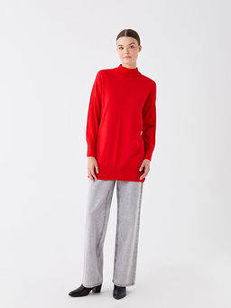 Yar?m Bal?k?? Yaka D?z Uzun Kollu Kad?n Triko Tunik