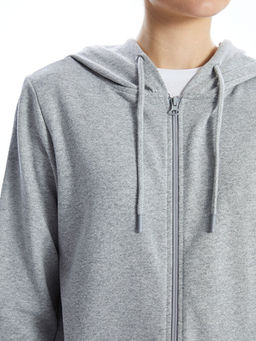 Kap??onlu D?z Uzun Kollu Kad?n Fermuarl? Sweatshirt