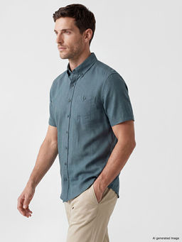 Regular Fit Keten Kar???ml? Erkek G?mlek