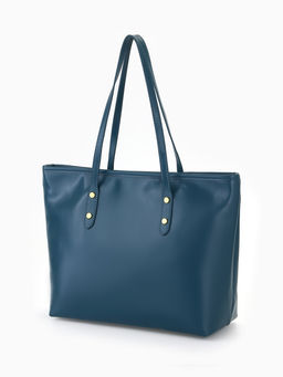 Сумка-шопер женская на молнии, размер 30.5×12×27 см, однотонная, синяя