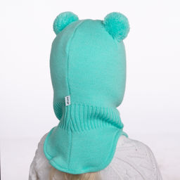 Шлем трехслойный с двумя ниточными помпонами в цвет и светоотражающим шевроном "Единорог" (круглый) (полушерсть). Цвет: мятный