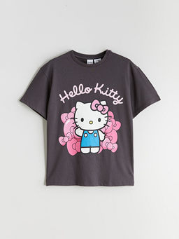 Bisiklet Yaka Hello Kitty Bask?l? K?z ?ocuk Ti??rt