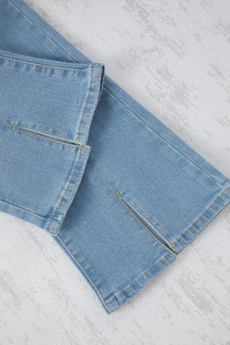 Ac?k Mavi K?z Cocuk Genis Paca/Flare Lastikli Denim Jeans TKDSS25JE00003 - Trendyolmilla фото 5