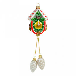 Елочная игрушка фигурка стеклянная Часики с кукушкой 7,8х6,5х10см, ручная художественная роспись, подарочная упаковка (Россия)