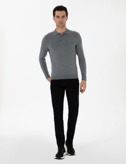 Gri Slim Fit Polo Yaka Triko Kazak - Cacharel фото 4