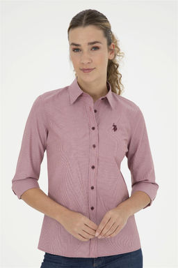 Женская бордовая рубашка в полоску с длинным рукавом - U.s. polo assn фото 3