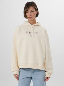 Худи женское бежевое с надписью The world is bloom