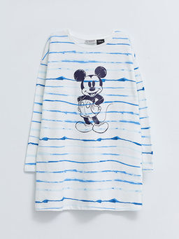 Bisiklet Yaka Mickey Mouse Bask?l? Uzun Kollu Pamuklu K?z ?ocuk Tunik