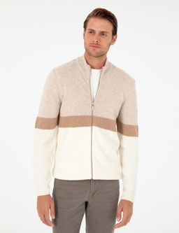 Ekru Regular Fit Y_n Kar___ml_ Fermuarl_ Triko H_rka - Pierre cardin фото 3