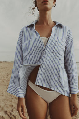 CAMISA FLUIDA CON LINO / Azul / Blanco - Zara фото 11