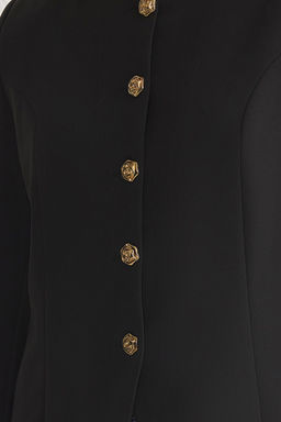 Siyah Vatkal? Bisiklet Yaka Dokuma Blazer Ceket TWOSS25BC00008