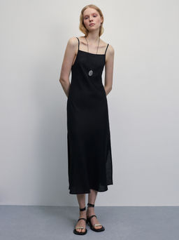 Льняной сарафан миди с разрезами / Zarina  фото 2