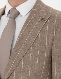 Bej _izgili Ekstra Slim Fit Y_n Tak_m Elbise