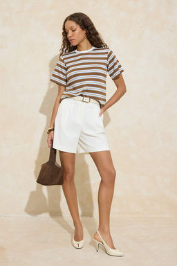 Mavi Cizgili Regular/Normal Kal?p K?sa Kollu Tok %100 Pamuk Vatkal? Orme T-Shirt TWOSS26TS00031