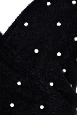 Siyah Super Crop Tuylu/Sakal Iplikli Inci Detayl? Triko Kazak TWOAW24KZ00228 - Trendyolmilla фото 6