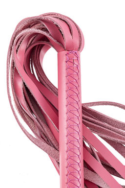 Плеть Pecado BDSM, розовая рукоять, розовые хлысты, натуральная кожа