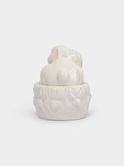 Емкость для хранения, 18х15 см, 740 мл, керамика, молочно-золотистая, Кролик в цветах, White Rabbit