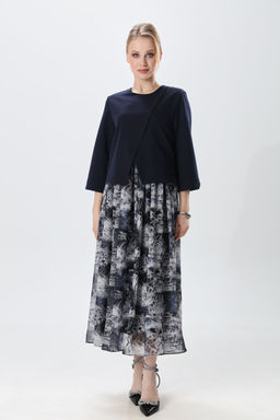 Платье NIKVA н1007-2 индиго и серая абстракция  фото 10