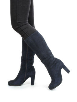 02-F65-011M DARK BLUE Сапоги зимние женские (натуральная замша, натуральный мех (полностью))