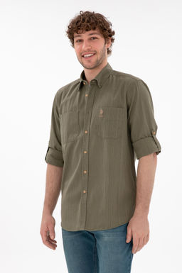 Мужская открытая рубашка с длинным рукавом хаки 1 бесплатно для 1 зоны в рубашках