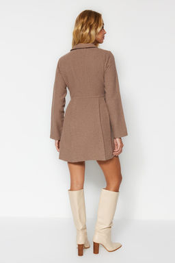 Kahverengi Pileli Dugmeli Mini Dokuma Elbise TWOAW24EL00338 - Trendyolmilla фото 11