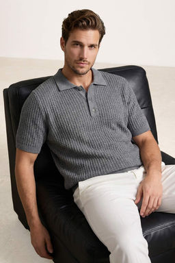 Gri Regular Polo Yaka Duz Polo Yaka T-shirt TMNSS26PO00027 - Trendyolmilla фото 5
