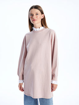 Bisiklet Yaka D?z Uzun Kollu Kad?n Sweatshirt Tunik