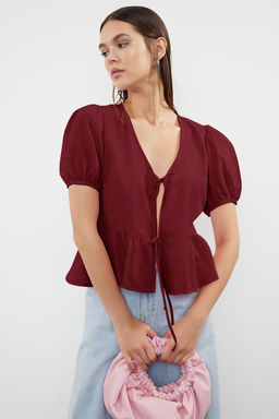 TRENDYOLMILLA Pembe Baglamal? Dokuma Gomlek TWOSS24GO00237  фото 6