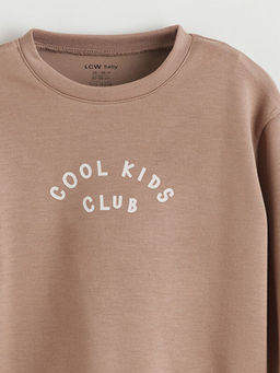 Bisiklet Yaka Bask?l? Erkek Bebek Sweatshirt