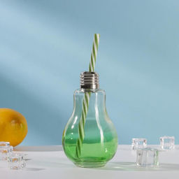 Бокал стеклянный для коктейля Доляна Лампочка, 250 мл, с трубочкой, откручивающаяся крышка, цвет МИКС фото 2