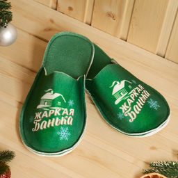 Набор для бани с принтом «С новым годом!», 5 предметов: шапка, рукавица, тапочки, коврик, портфель, зелёный, «Банная забава»