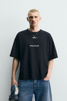 SUDADERA MANGA CORTA TEXTOS ESTAMPADOS / Negro - Zara фото 2