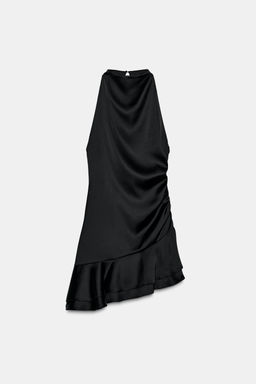 SHORT SATIN RUFFLE DRESS