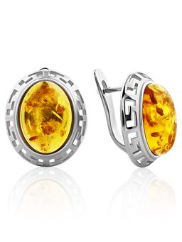 Серьги из серебра и натурального лимонного янтаря Эллада