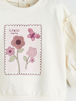 Bisiklet Yaka ?i?ekli K?z Bebek Sweatshirt