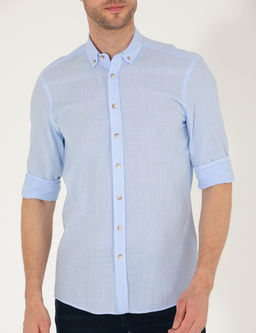 A__k Mavi Slim Fit Uzun Kollu G_mlek