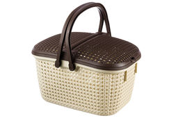 Корзина для пикника 25 л 46*35*27,5 см Паола с 2-мя крышками бежево-коричневая (модель 428)