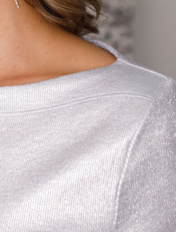 Футболка облегающая из хлопка в рубчик с вырезом лодочка с матовым покрытием металлик - Vilatte фото 2