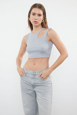 Siyah-gri melanj 2li Paket Cut Out Detayl? Fitted Crop Fitilli Esnek Orme Atlet TWOSS23AL00006