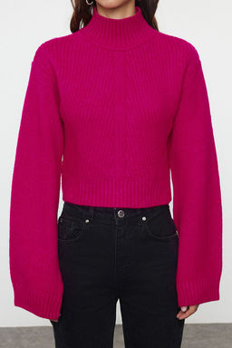 Ekru Crop Yumusak Dokulu Dik Yaka Triko Kazak TWOAW24KZ00320 - Trendyolmilla фото 11