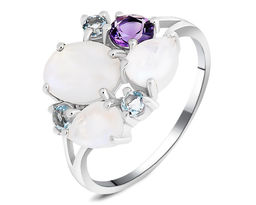 Кольцо, аметист , лунный камень , топаз, Джаккет