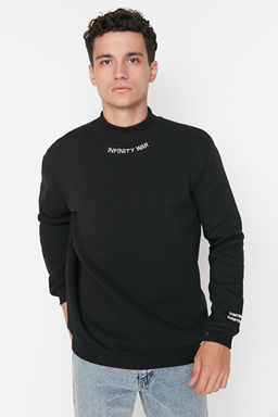 Siyah Regular/Normal Kesim Bal_k__ Yaka Nak__l_ __i Polar/S_cak Tutan Sweatshirt TMNAW22SW0718 - Trendyolmilla фото 2