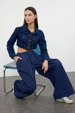 Lacivert Pileli Yuksek Bel Wide Leg Jeans TWOAW25JE00023 - Trendyolmilla фото 2