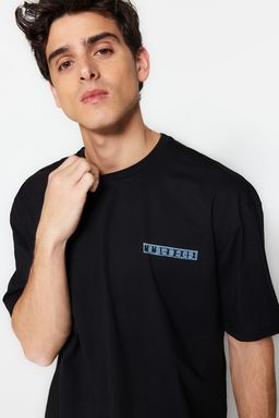 TRENDYOL MAN Siyah Oversize/Genis Kesim S?rt Bask?l? %100 Pamuklu T-shirt TMNSS20TS1132 - Trendyolmilla фото 3